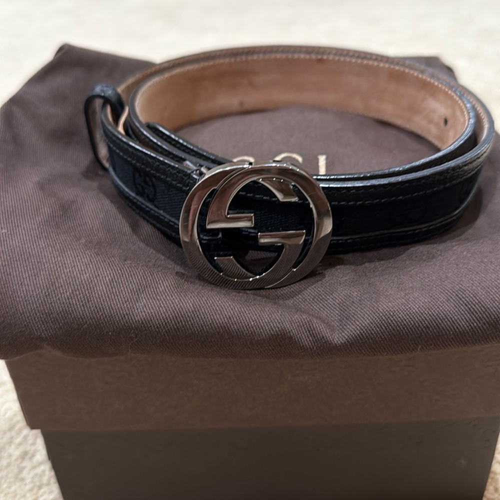 Gucci interlocking canvas/leather belt - size 85